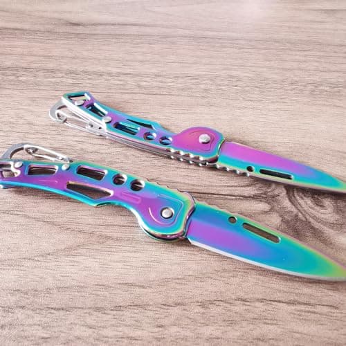 WWZJ 2 Pack Pocket Knife (Multicolored Titanium) with Key Ring Easy to Everyday Carry, Folding Knife Self-Defense — view 5