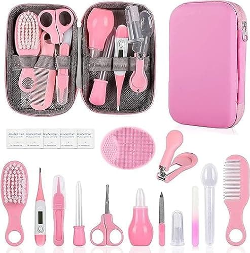 Baby Healthcare and Grooming Kit Nursery Care Kit, Newborn Safety Health Care Set with Hair Brush,Comb,Nail Clippers and More for Newborn Infant Toddlers Baby Boys (Pink)
