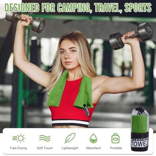 InfiniZer 2 Pack Microfiber Travel Sports Towel,Camping Towel Quick Dry Super Absorbent Ultra Compact Ultra Soft Lightweight,Suitable for Gym,Yoga,Trip,Beach, Shower, Backpacking,Pool (Green) — view 5