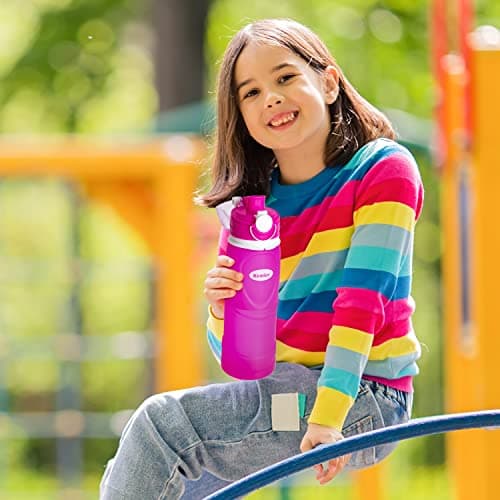 Kemier Collapsible Silicone Water Bottles-750ML,Medical Grade,BPA Free.Can Roll Up,26oz,Leak Proof Foldable Sports & Outdoor Water Bottles (pink) — view 6