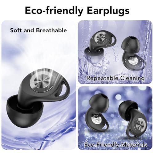 Ear Plugs for Sleep Black, 45dB Noise Cancelling Earplugs Hearing Protection for Sleep, Concentration, Travel, Work, Concerts, Ultra Comfortable Soft Reusable Silicone Ear Plugs, with 8 Tips & Case — view 5
