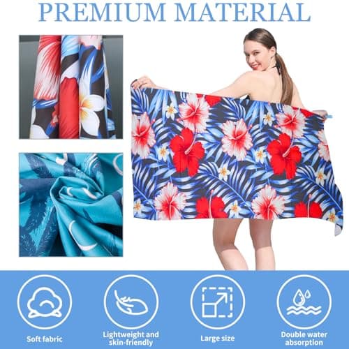 TMEOG Microfibre Beach Towels 180x80cm Extra Large Sand Free Beach Towel for Adults Compact Thin Travel Towel Women Men Lightweight Swim Pool Yoga Towel with Bag(Tropical Flowers) — view 3