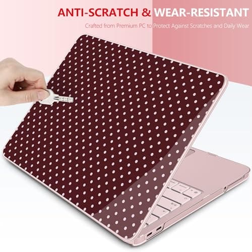 DONGKE for MacBook Neo 13 Inch Case 2026 (Model A3404, A18 Pro chip), Stylish Pattern Protective Hard Shell with Screen Protector, Keyboard Cover & USB-C Adapter - Burgundy Polka Dots — view 6