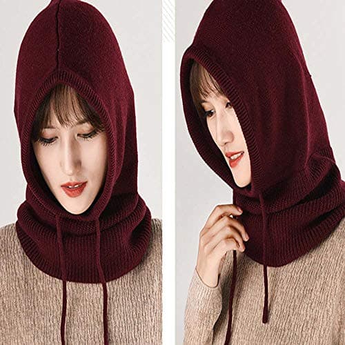 YEKEYI Women Balaclava Hood hat Winter Cashmere Knitted Beanie Hats Ski Mask Ski Cap Outdoor Wine — view 3