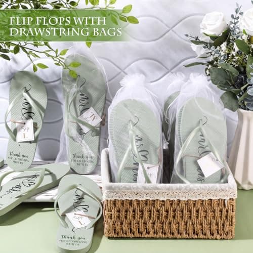 Breathffy 24 Pairs Wedding Flip Flops Bulk Slippers, Sage Green, One Size — view 6