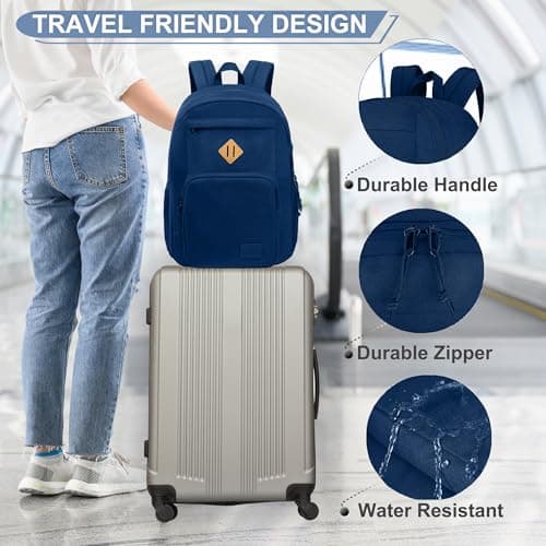 KEOFID Light Weight Travel backpack for Men and Women, Backpack for Work, Large School Bag for College, Water Resistent(NAVY BLUE) — view 5