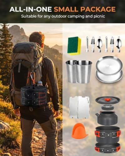 17-Piece Camping Cooking Set for 2–3 People, Aluminium Camping Pots and Pans with Kettle, Plates, Cups & Windshield, Lightweight Camping Cookware and Camping Cooking Equipment for Outdoor Use — view 3