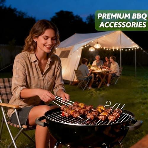 20 Pack Metal BBQ Skewers, 30cm Stainless Steel Kebab Sticks — view 6
