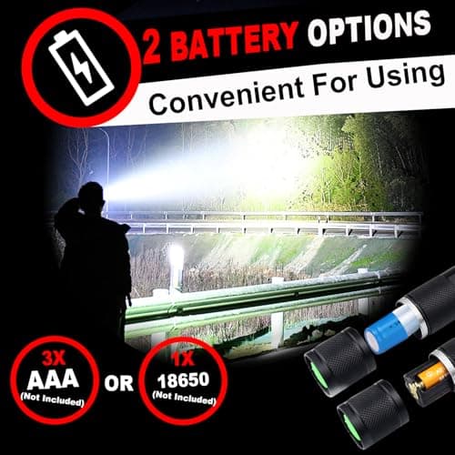 HinsGEAR 1 Mode LED Torch 2000 Lumen Gift for Men Dad Kid, Bright Powerful Torches Water Resistant Flashlight for Camping Emergency, 4 Pack (Powered by 3xAAA or 1x18650 Battery, Not Included) — view 4
