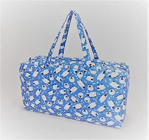 Little Wool Shop Holdall Style Knitting Bag, Pretty Sheep Design On Blue 2 Sizes (1 Supplied) (Large (50x24x16))