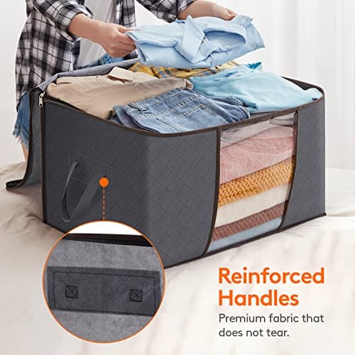 Lifewit 95L Clothes Storage Bags, Foldable Storage Box Moving Bags Wardrobe Storage Organiser Packing Boxes for Moving House with Clear Window for Clothing Bedding Blankets, Grey, 4 Pack — view 4