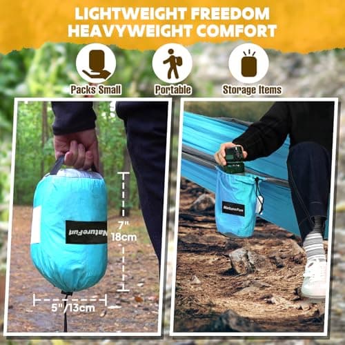 NATUREFUN Ultra-Light Travel Camping Hammock | 300kg Load Capacity,(275 x 140 cm) Breathable,Quick-drying Parachute Nylon | 2 x Premium Carabiners,2 x Nylon Slings Included | Outdoor Indoor Garden — view 6