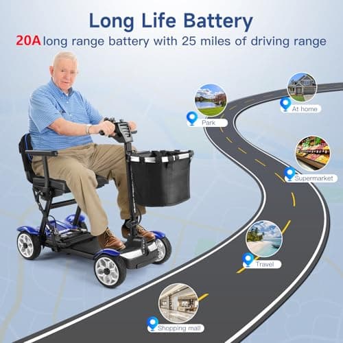 Folding Powered Mobility Scooter for Seniors, Travel-Friendly, Load 150Kg/331 Lb, Includes Charger and Basket — view 4