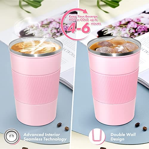 Dycietx Travel Mug with Leakproof Lid,Insulated Reusable Coffee Mug Hot&Cold Drinks/Tea,Portable Stainless Steel Thermal Takeaway Travel Coffee Cup Car//Picnic/Office/School (Pink) (CM03RD) — view 4