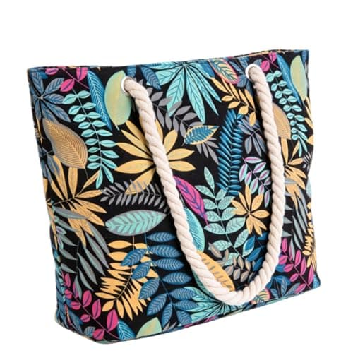 Witeygai Large Vintage Beach Tote Bag for Women, Zipper Canvas Rope Handles