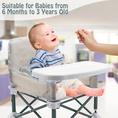 ICEBLUEOR Baby Camping Chair with Tray, Folding Toddler Booster Seat, Portable High Chair Baby Seat with Travel Bag, Travel Highchair, Baby Feeding Chair for Picnic Camping Beach Travel — view 5