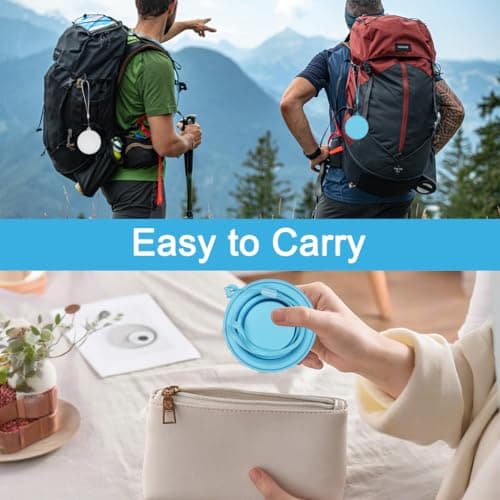 YUFETY 2 Pack Silicone Collapsible Cups BPA Free Portable Folding Cups with Sealing Lid Reusable Foldable Travel Mugs for Camping, Hiking, Picnic - White and Light Blue — view 6