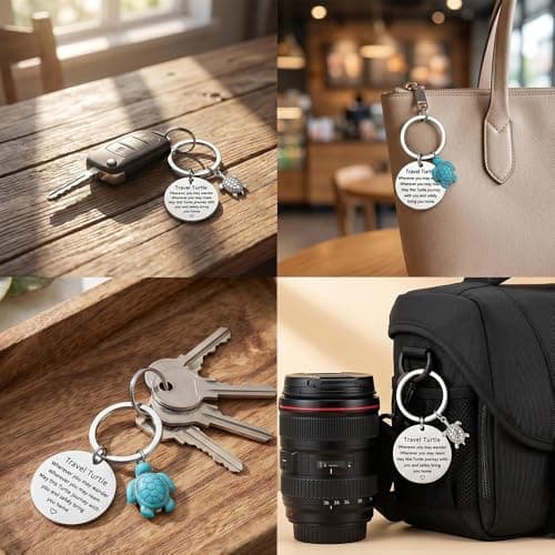 2 Pcs Travel Turtle Keyring Set, Meaningful Safe Travels Gifts for Women Men, Engraved "Safely Bring You Home" Keepsake Keychain for Gap Year Backpacking, Going Away Leaving Present for Friends — view 5