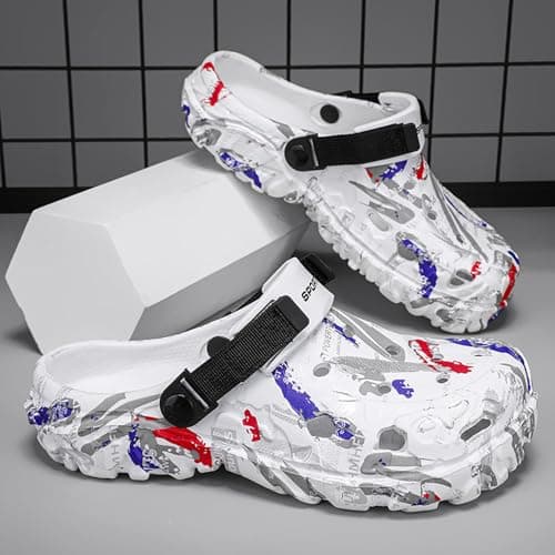 Men's Summer Camouflage Garden Clogs: Anti-Slip EVA Slip-on Sandals - Breathable Comfortable Mules Shoes - Outdoor Indoor Casual Slippers for Younger White 43 — view 3