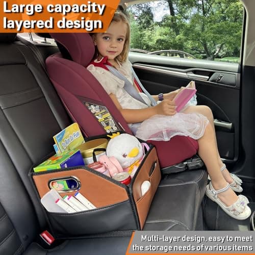 Noaman Car Organiser - 2025 Upgraded Leather Car Storage Organiser for Front Back Seat or Floor with 3 Metal Handles 6 Apartments, Multipurpose Car Caddy Organisers and Storage (Brown) — view 6