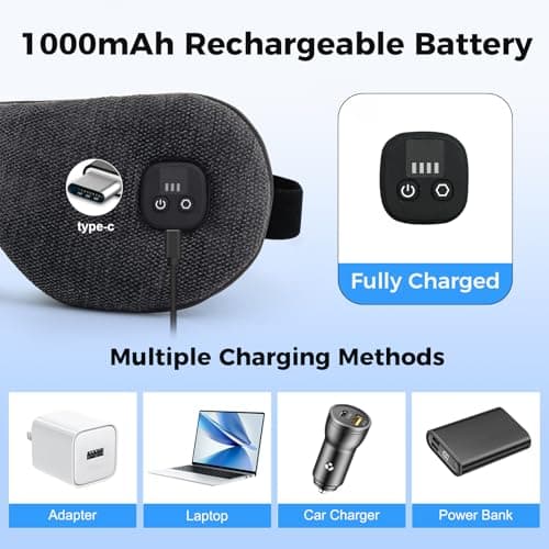Telepepe Heated Eye Mask, Cordless Warm Eye Compress with 4-Level Temperature & Timer, Washable Cover Rechargeble Travel, Gifts for Family(Black) — view 6