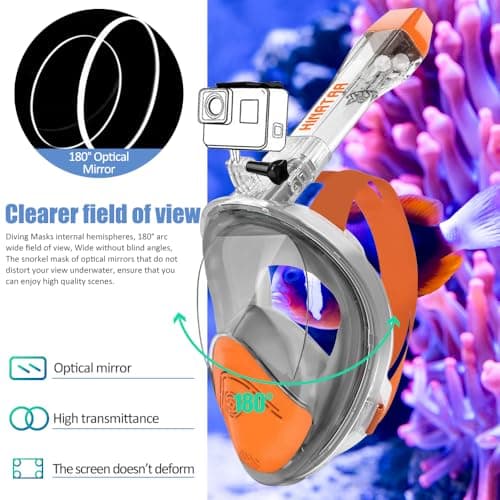 HINATAA 180°Full Face Snorkel Mask,Double Floating Ball Design Anti-Leak Free Breathing,Full Dry Anti Fog Breathing System Snorkeling Mask,Professional Snorkeling Set (Orange, S/M) — view 4