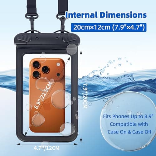 IPX8 Waterproof Phone Pouch Universal Cell Phone Dry Bag Patented Sealed Lock Lanyard Mobile Phone Case for Swimming Surfing Beach for iPhone 17 16 15 Samsung S26 S25 Huawei Xiaomi up to 8.9" — view 5