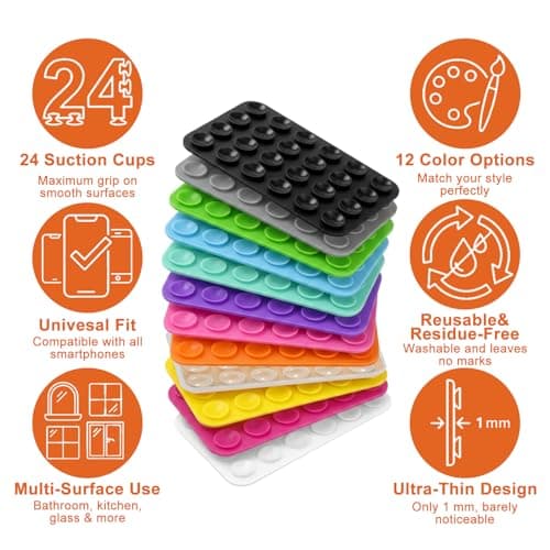 12 Pcs Silicone Suction Phone Case Mount, Multi-Colored Phone Suction Pad, Anti-Slip Mat Suction Cup Phones Grip with Adhesive Back for Mobile Power Cellphones Selfies Videos Cell Phones — view 4