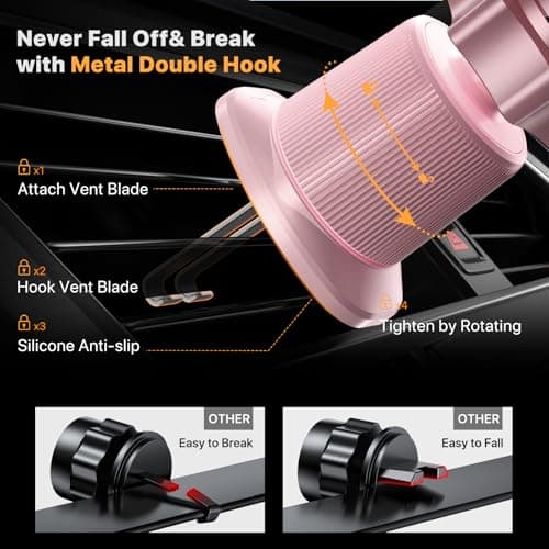 miracase Car Phone Holder, Stable Double Steel-Hook Air Vent Car Phone Mount Cradle 360°Rotation, One Button Release Mobile Phone Holder for iPhone, Galaxy, All 4.0''-7'' Smartphones — view 2