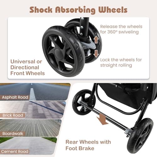 COSTWAY Double Pushchair, Foldable Twin Tandem Stroller with Adjustable Backrest, Push Handle & Footrest, 5 Points Safety Belts, Sunshade, Storage Basket, for from Birth to 15kg (Khaki) — view 6