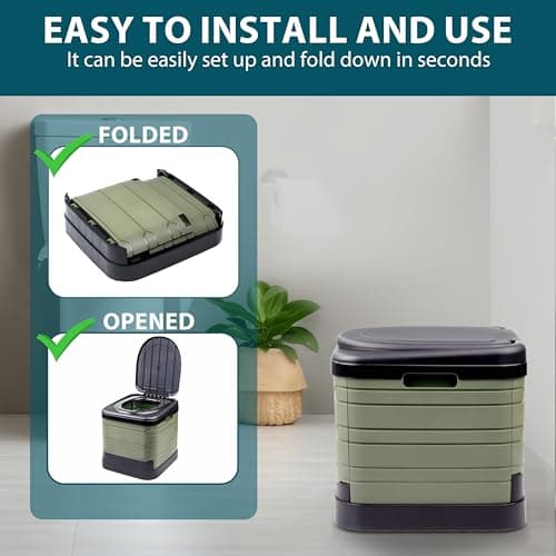 Crystals 24L Portable Camping Toilet – Compact Outdoor Travel Potty Loo for Caravan, Folding Toilet, Fishing, Hiking, Festivals & Picnics – Lightweight, Easy-Clean Design (Green/Black) — view 4