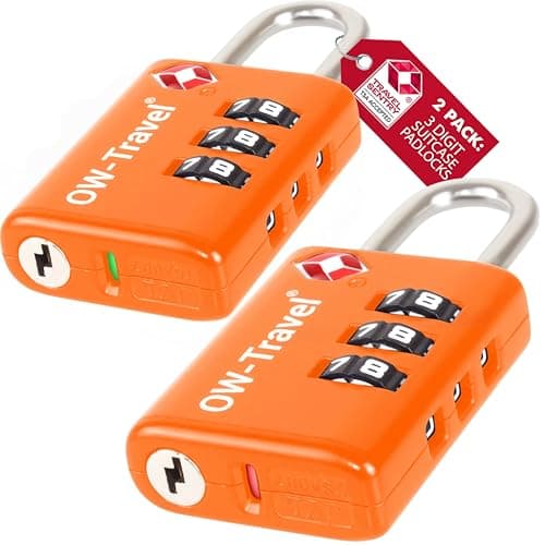 OW-Travel Suitcase Locks, TSA Approved Luggage Locks, Open Alert Orange 2Pk