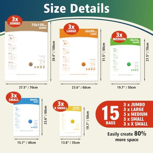Storage Master Space Saver Bags for Travel and Home Reusable Vacuum Storage Bags Save 80% More Storage Space (15 Combo, No Pump Included) — view 2