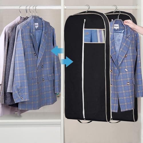MISSLO 43" Suit Covers Bag for Men Women Travel Garment Bags, Breathable Clothes Covers Protector Bags with Handle for Hanging Coat, Dress, Suit Carrier, Pack of 2 — view 6