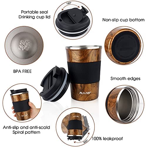 Tlater Travel Mug, 380ml Insulated Coffee Cup Travel Mug with Leakproof Lids - Double Walled Vacuum Stainless Steel Travel Coffee for Hot & Cold Drinks, Water and Tea — view 2