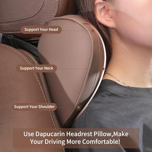 Dapucarin Car Headrest Pillow 100% Memory Foam, Breathable Removable Leather Cover, Premium Seat Support Head Neck Cushion for Driving Travel Home Office, Brown, 1 Pack — view 2