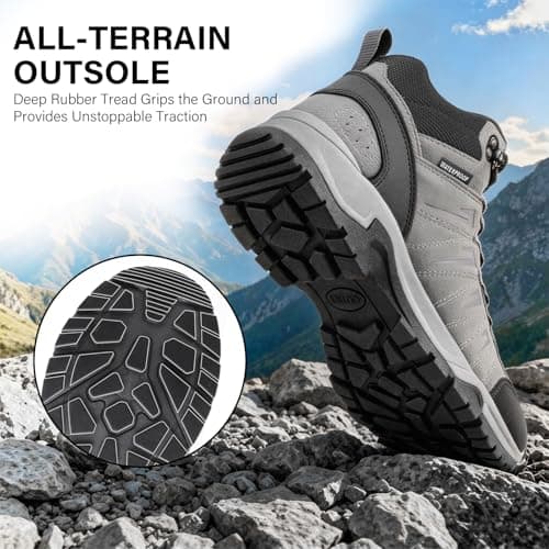 OUTJET Men's Waterproof Walking & Hiking Boots Lightweight, Grey — view 6
