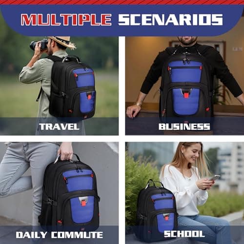 Z-MGKISS Extra Large Travel Backpack, 17.3" TSA-Approved Rucksack with USB Port, Anti-Theft Business & College Bag Fits 17" Laptop, Dark Blue — view 6