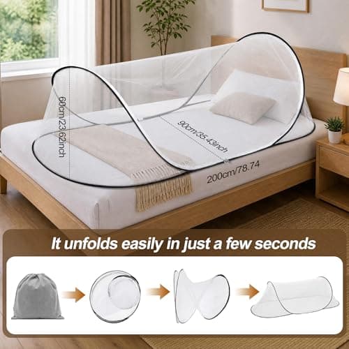 YADODO Mosquito Net for Bed Travel Portable Pop Up Mosquito Nets Tent 200x 90x 60cm Breathable Lightweight Single Bed Mosquito Netting Mesh Tent with Zip for Camping Patio Indoor Outdoor — view 2
