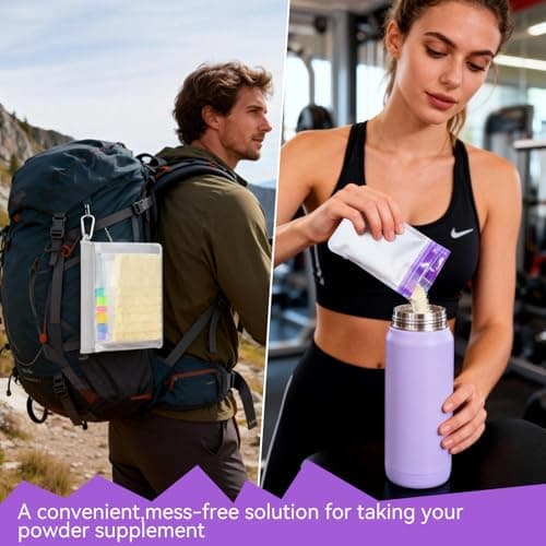 Protein Powder Travel Container Set, Reusable Protein Powder Container To Go,14Pcs Single Dose Bags & 3Pcs Large Zip with 30 Disposable Bags, Portable Supplement Storage Containers with Funnel — view 3