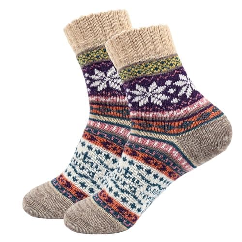 Women Thermal Socks, Winter Warm Ladies Sock 4-7, Christmas Gifts for Women Mum Daughter Grandma Ladies Wife Friends F6-FYMQW (Beige)
