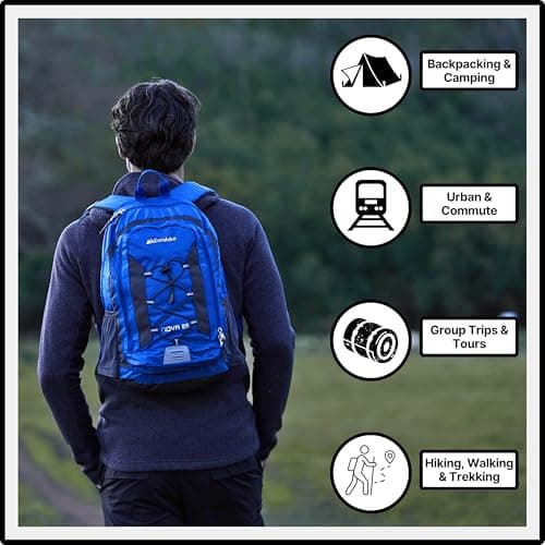 Eurohike Nova 25 Litre Daysack with Ventilated Back Panel, Lightweight, Packable, Adjustable 25L Daypack, Backpack, Rucksack, Bag for Men Women & Kids, School, Commuting, Camping, Hiking (Blue) — view 6