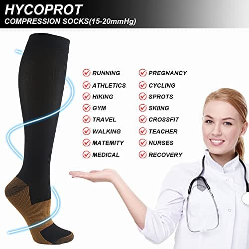 HYCOPROT Compression Socks for Women & Men Circulation (3 Pairs) 15-20 mmHg for Athletics Running Nurses Pregnancy Travel（S-M, Black/Yellow） — view 3