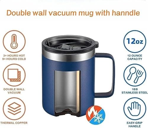 Gteller 12oz Coffee Mug With Handle, Double Wall Stainless Steel Insulated Lowball Tumbler Keeping Hot and Cold (Yellow) — view 3
