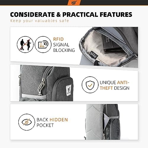 SKYSPER Sling Bag RFID Crossbody Sling Backpack Cross Body Shoulder Bag Travel Hiking Daypack for Women Men(Darkgrey,Medium) — view 3
