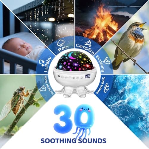 White Noise Machine Baby with Night Light Projector,30 Music Sound Machine — view 3