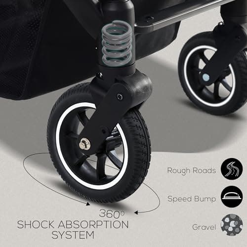 FK Sports Baby Pushchair Stroller Pram from Birth to 3 Years Lightweight Foldable Travel Buggy with 5-Point Harness, Adjustable Seat and Oversized Basket with Cup Holder Smooth Swivel Wheels (Grey) — view 5