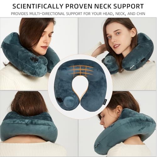 Inflatable Travel Neck Pillow – Soft Velvet Ergonomic U-Shaped Dark Grey — view 4