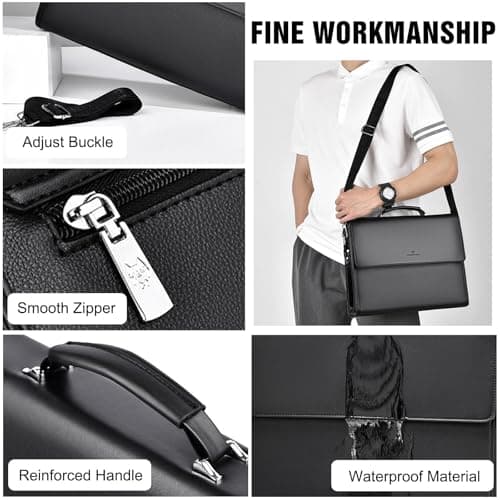 FANDARE Laptop Briefcase Men Notebook Case PU Leather Document Case Cross-Body Shoulder Messenger Bag 12.9 inch Laptop Handbag Work Travel Business School Professional Waterproof Bag Black — view 5