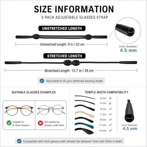 3 Pack Adjustable Glasses Strap for Sports, Anti-Slip Eyewear Retainer Cord with Silicone Ends, Nylon Holder for Glasses and Sunglasses, Secure Fit for Running, Cycling, Gym, Travel and Daily Use — view 2